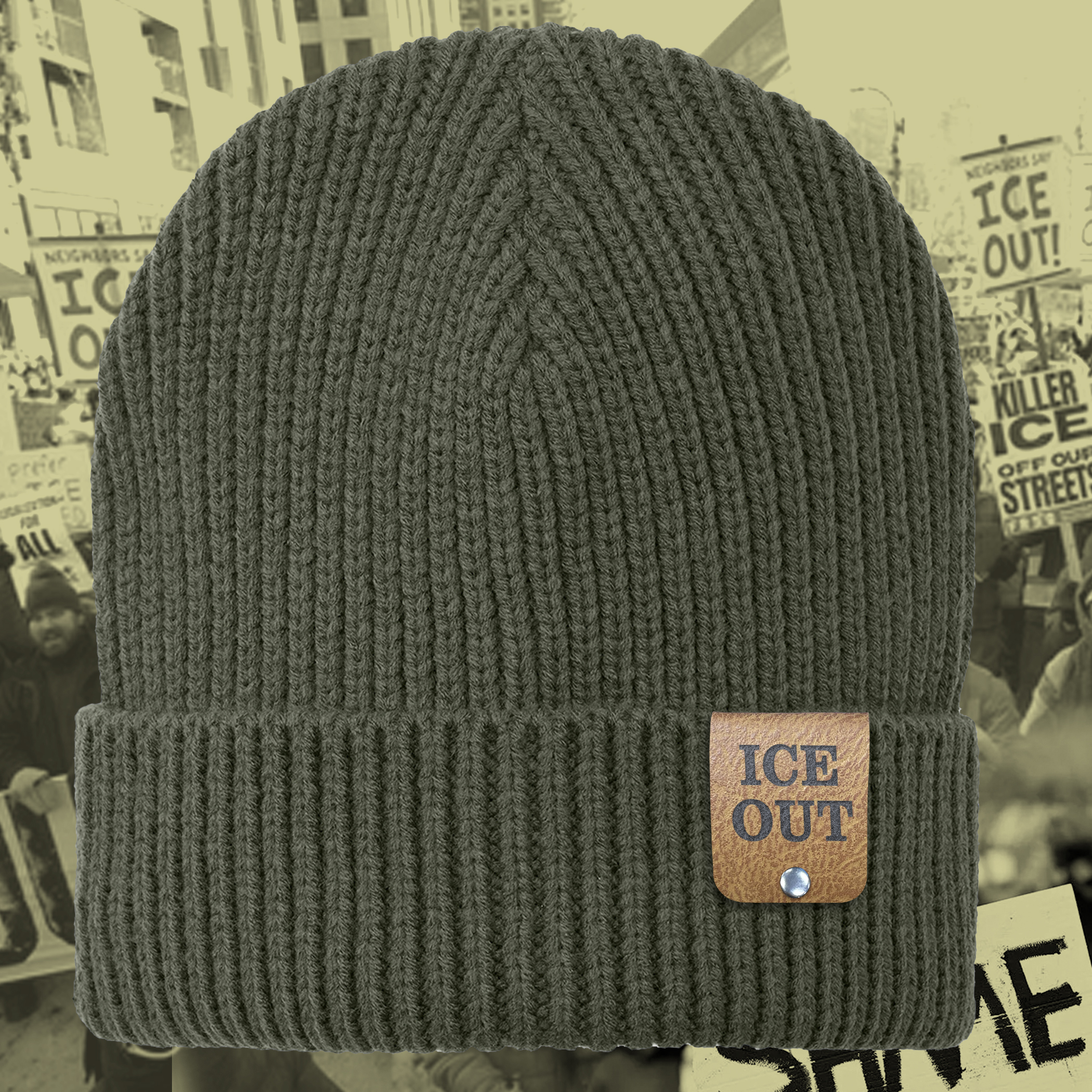 Ice Out Knit Watch Cap - Leather patch