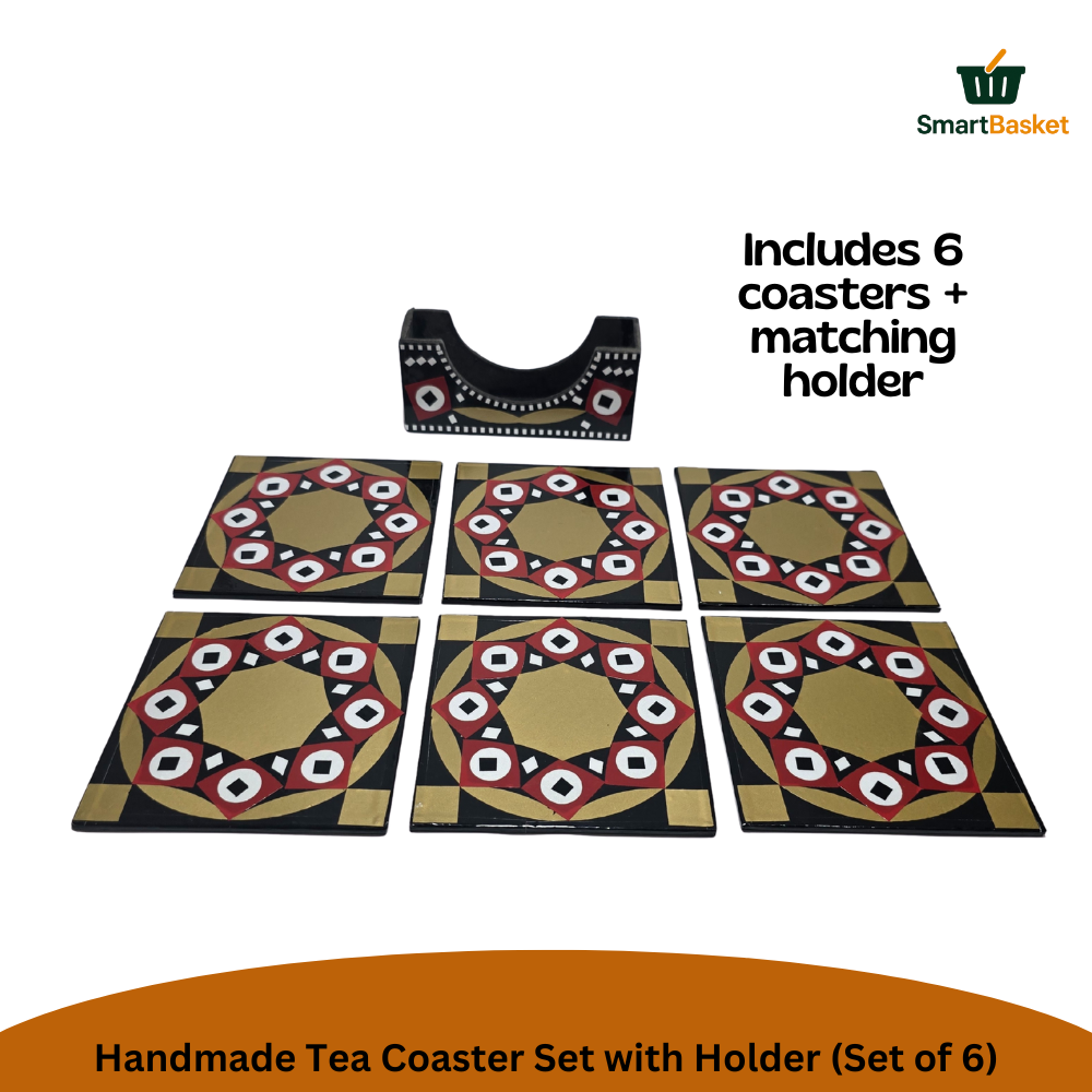 Handmade Truck Art Tea Coaster Set with Holder (Set of 6) 