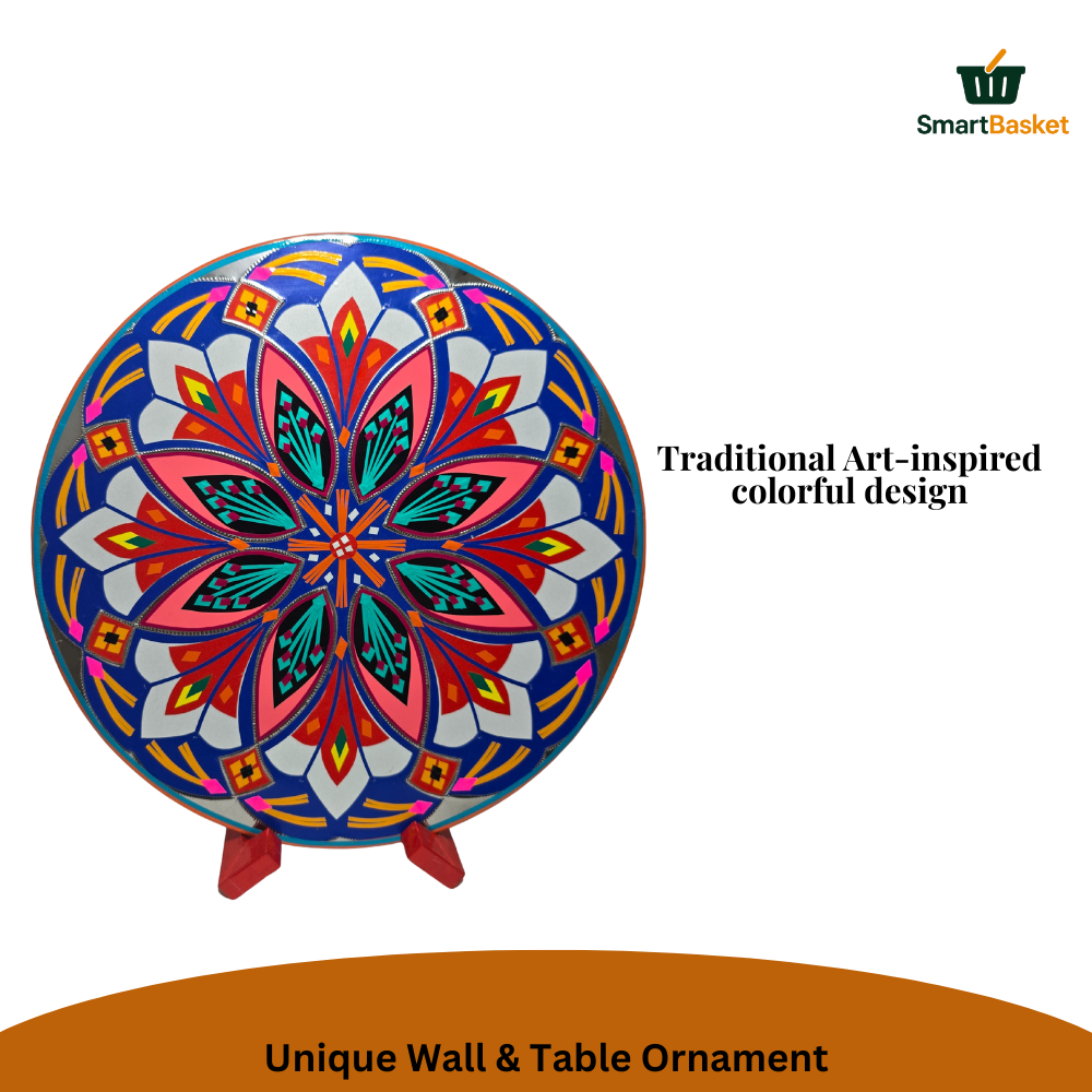 11.5" Round Pakistani Truck Art Decorative Wall Hanging & Table Standy – MDF Wood, Multicolor, Handmade Home Décor Motif