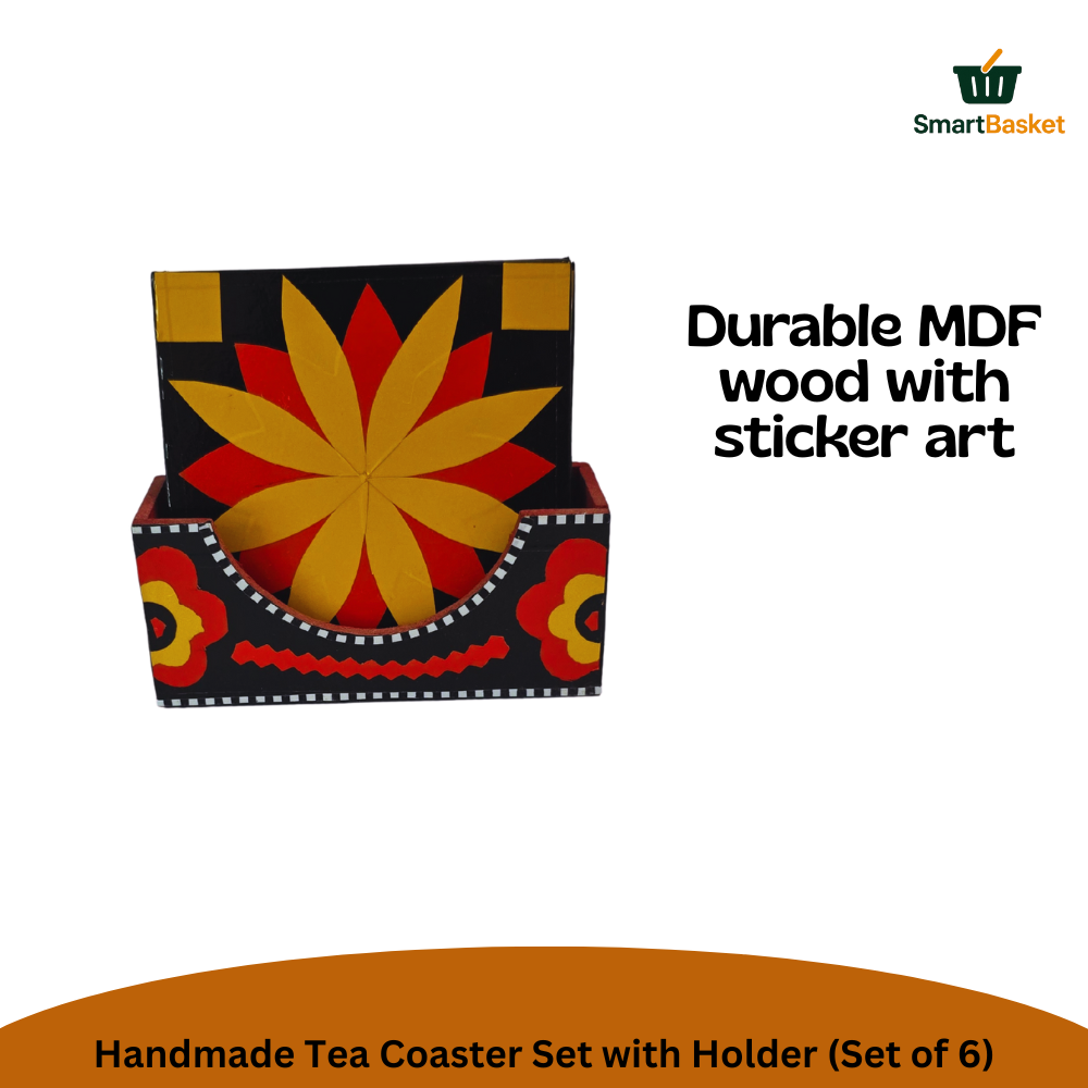 Handmade Truck Art Tea Coaster Set with Holder (Set of 6) 