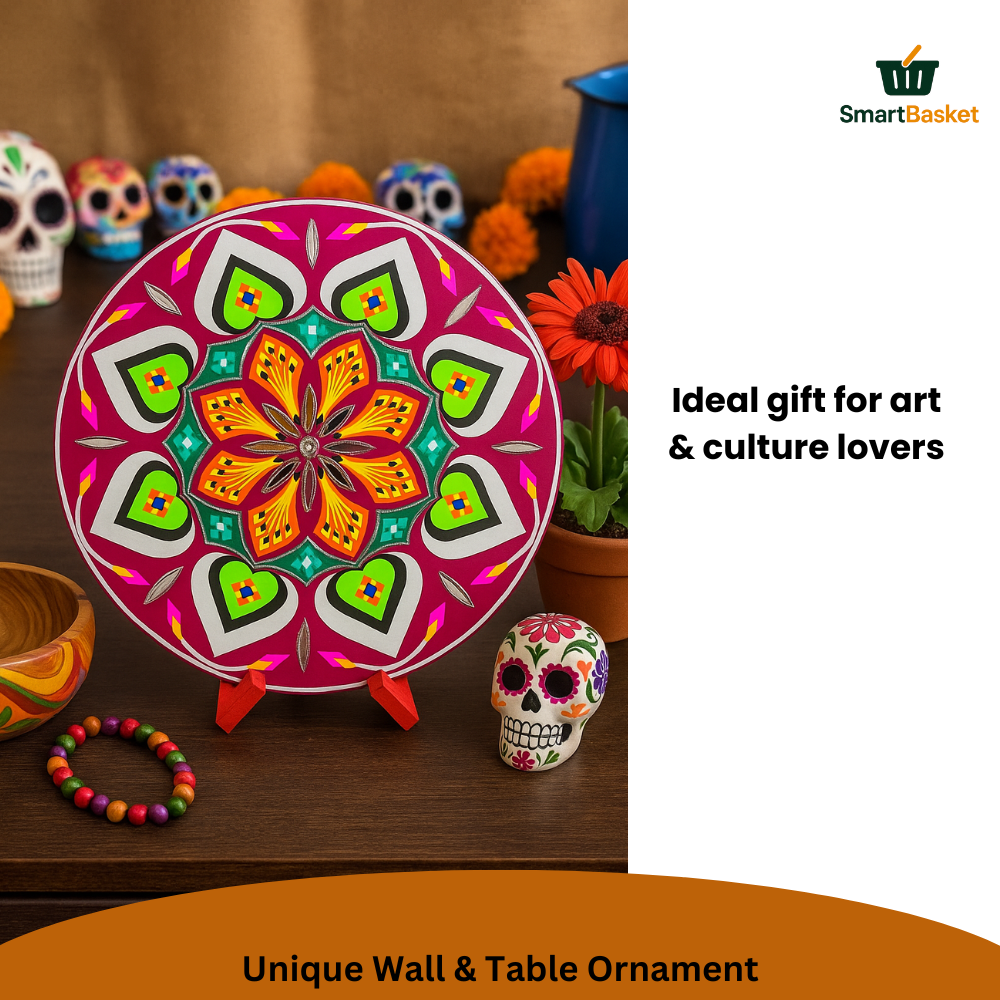 11.5" Round Pakistani Truck Art Decorative Wall Hanging & Table Standy – MDF Wood, Multicolor, Handmade Home Décor Motif