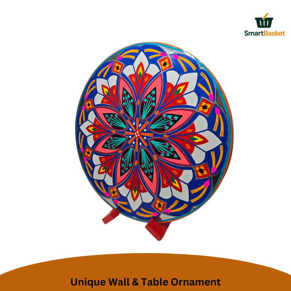 11.5" Round Pakistani Truck Art Decorative Wall Hanging & Table Standy – MDF Wood, Multicolor, Handmade Home Décor Motif