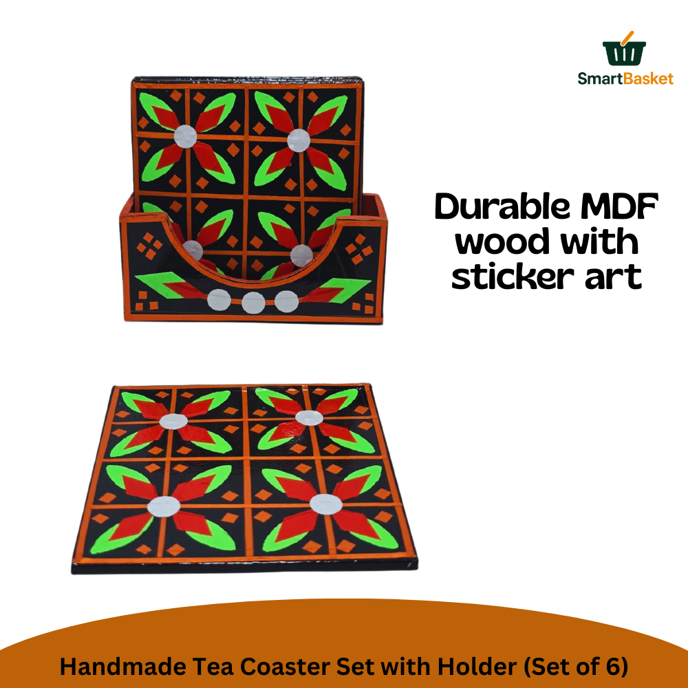 Handmade Truck Art Tea Coaster Set with Holder (Set of 6) 