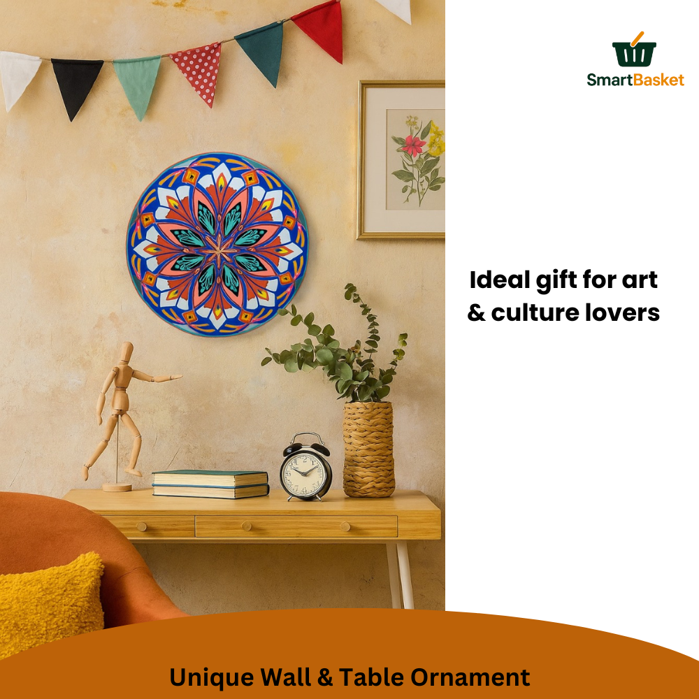 11.5" Round Pakistani Truck Art Decorative Wall Hanging & Table Standy – MDF Wood, Multicolor, Handmade Home Décor Motif