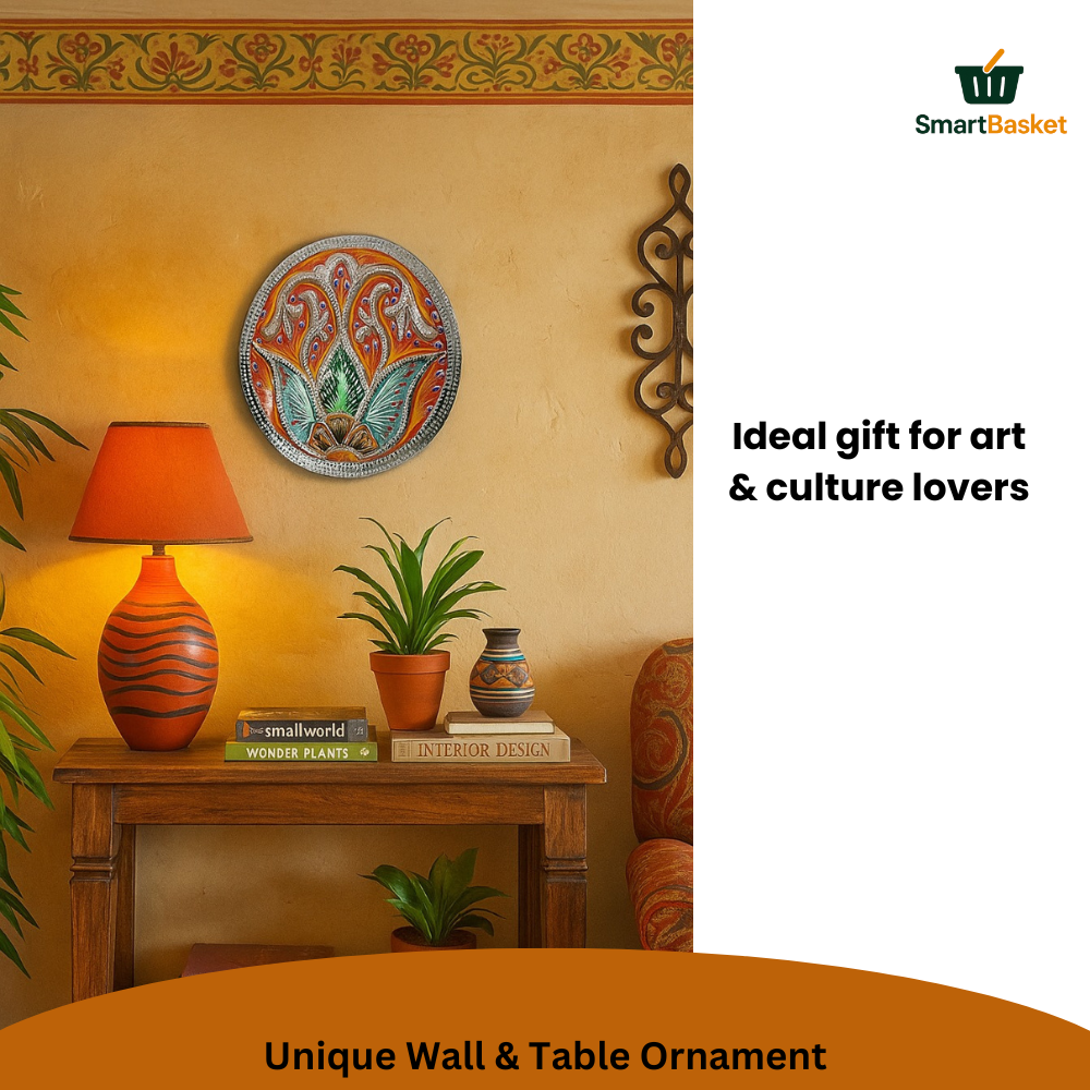 11.5" Round Pakistani Truck Art Decorative Wall Hanging & Table Standy – MDF Wood, Multicolor, Handmade Home Décor Motif