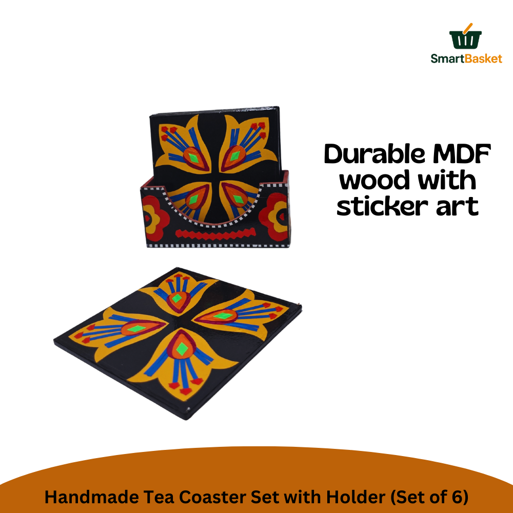 Handmade Truck Art Tea Coaster Set with Holder (Set of 6) 