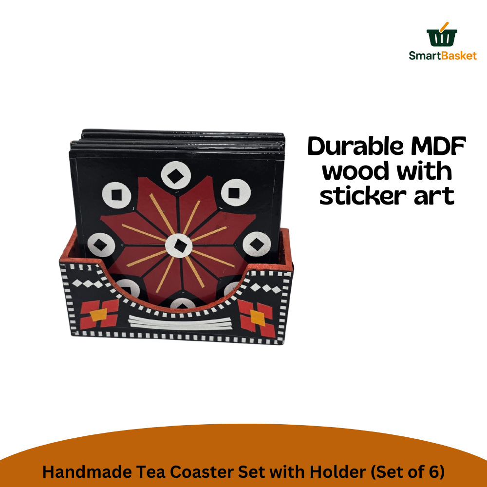 Handmade Truck Art Tea Coaster Set with Holder (Set of 6) 