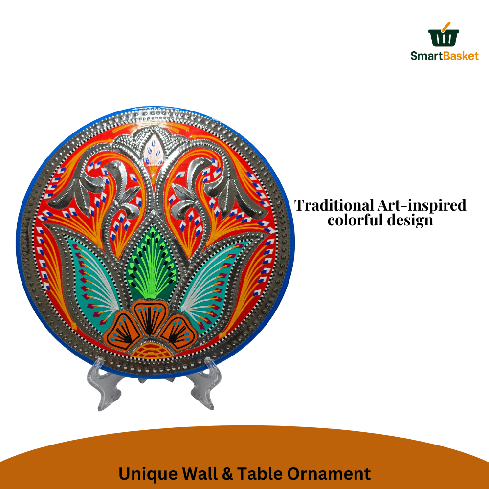 11.5" Round Pakistani Truck Art Decorative Wall Hanging & Table Standy – MDF Wood, Multicolor, Handmade Home Décor Motif