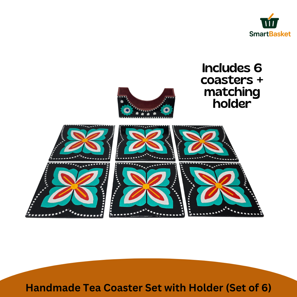 Handmade Truck Art Tea Coaster Set with Holder (Set of 6) 