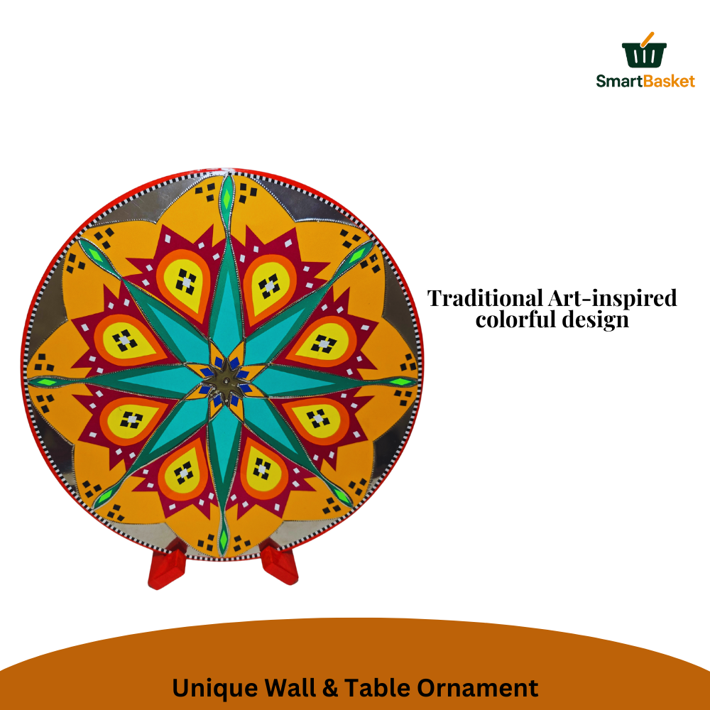 11.5" Round Pakistani Truck Art Decorative Wall Hanging & Table Standy – MDF Wood, Multicolor, Handmade Home Décor Motif