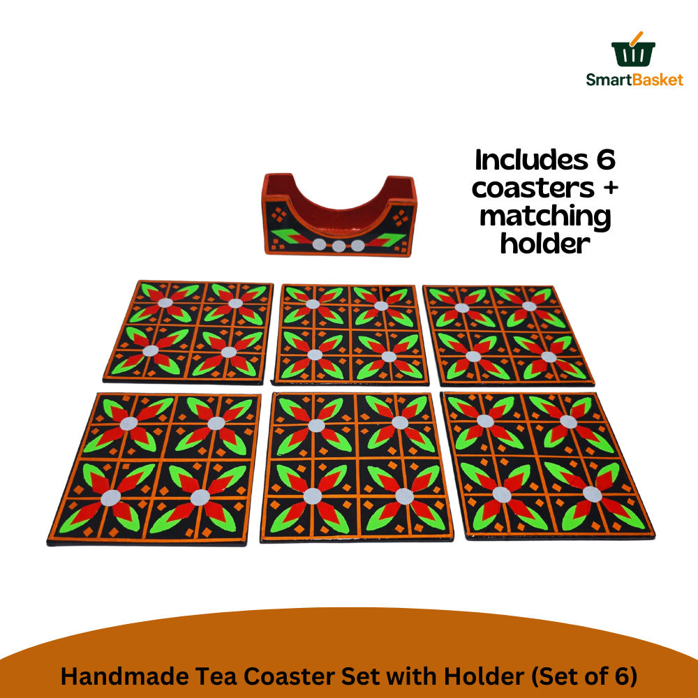 Handmade Truck Art Tea Coaster Set with Holder (Set of 6) 