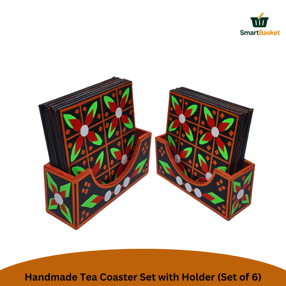 Handmade Truck Art Tea Coaster Set with Holder (Set of 6) 