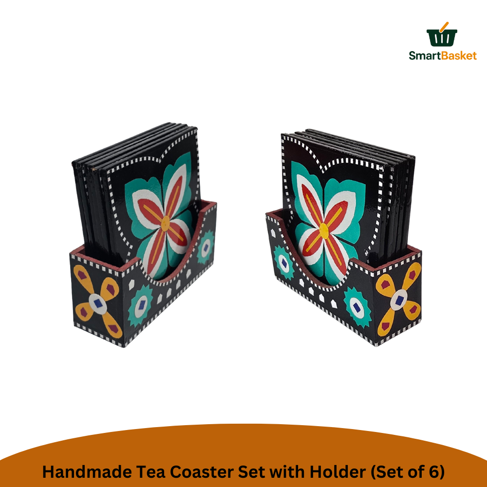 Handmade Truck Art Tea Coaster Set with Holder (Set of 6) 