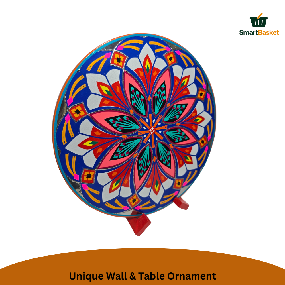 11.5" Round Pakistani Truck Art Decorative Wall Hanging & Table Standy – MDF Wood, Multicolor, Handmade Home Décor Motif