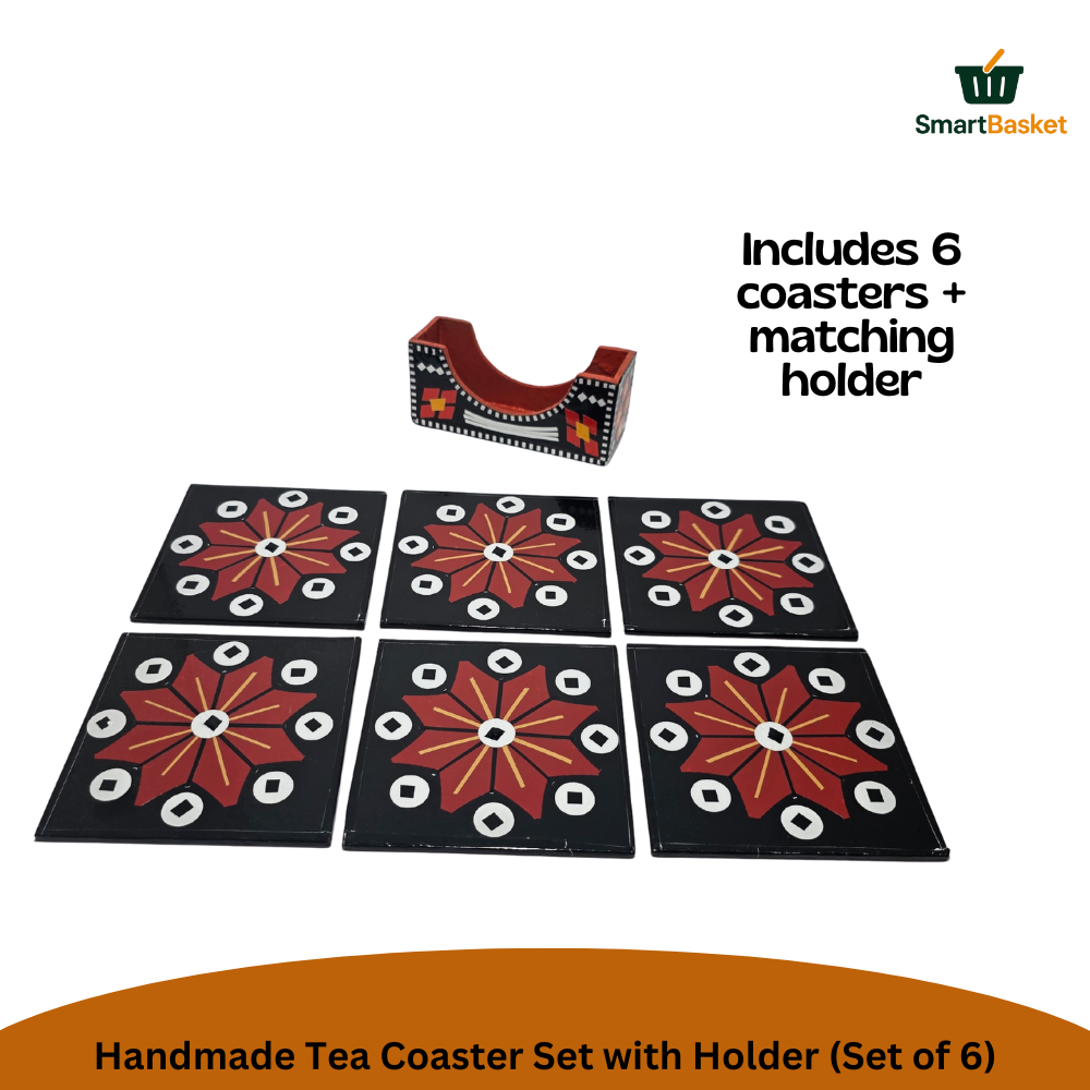 Handmade Truck Art Tea Coaster Set with Holder (Set of 6) 