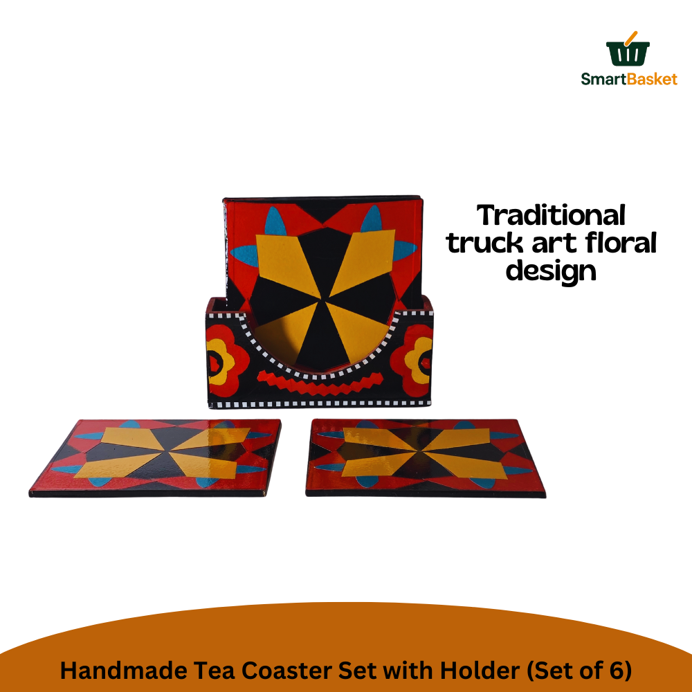 Handmade Truck Art Tea Coaster Set with Holder (Set of 6) 