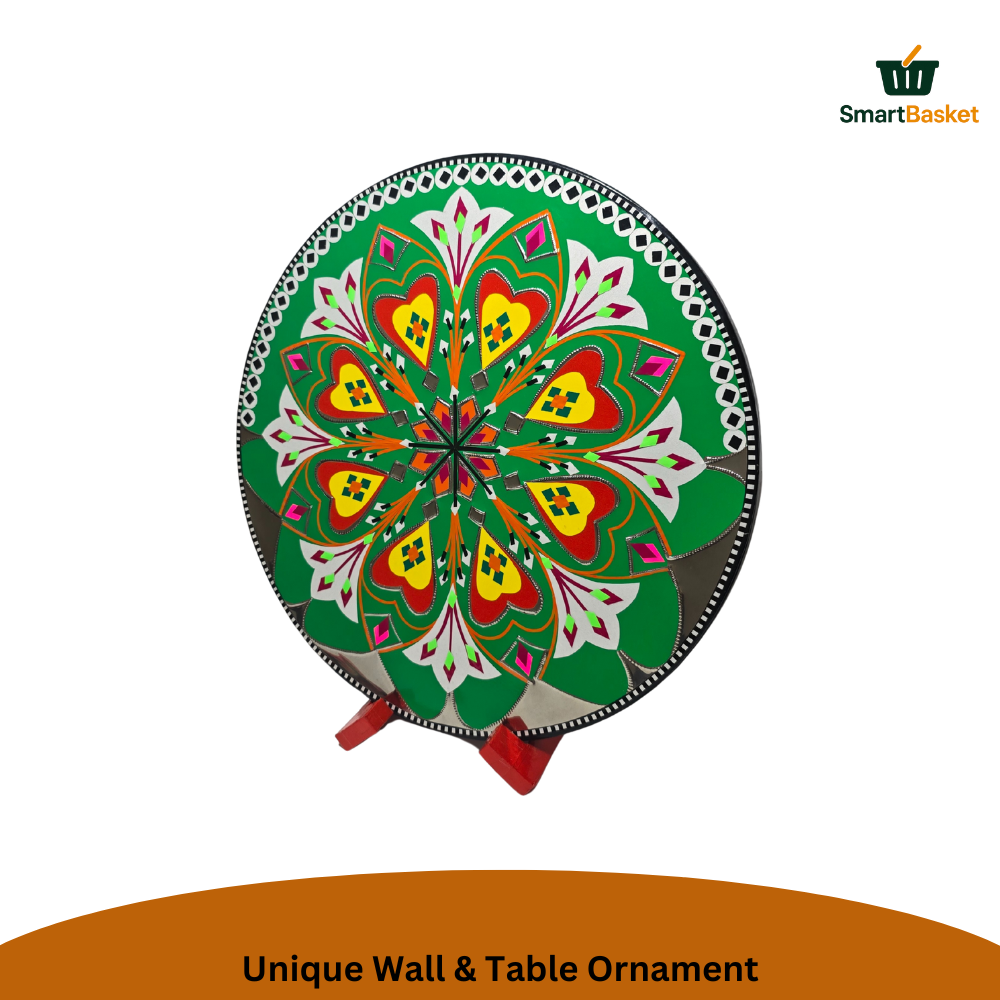 11.5" Round Pakistani Truck Art Decorative Wall Hanging & Table Standy – MDF Wood, Multicolor, Handmade Home Décor Motif