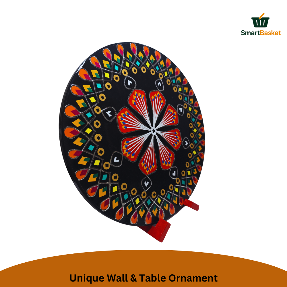 11.5" Round Pakistani Truck Art Decorative Wall Hanging & Table Standy – MDF Wood, Multicolor, Handmade Home Décor Motif