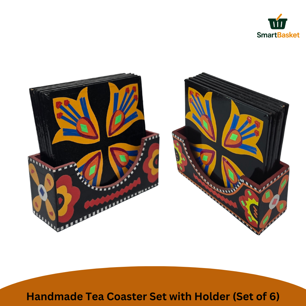 Handmade Truck Art Tea Coaster Set with Holder (Set of 6) 