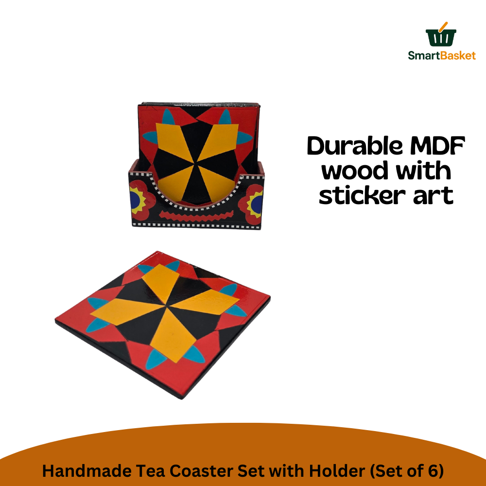 Handmade Truck Art Tea Coaster Set with Holder (Set of 6) 