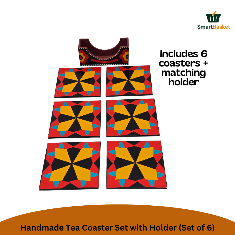 Handmade Truck Art Tea Coaster Set with Holder (Set of 6) 