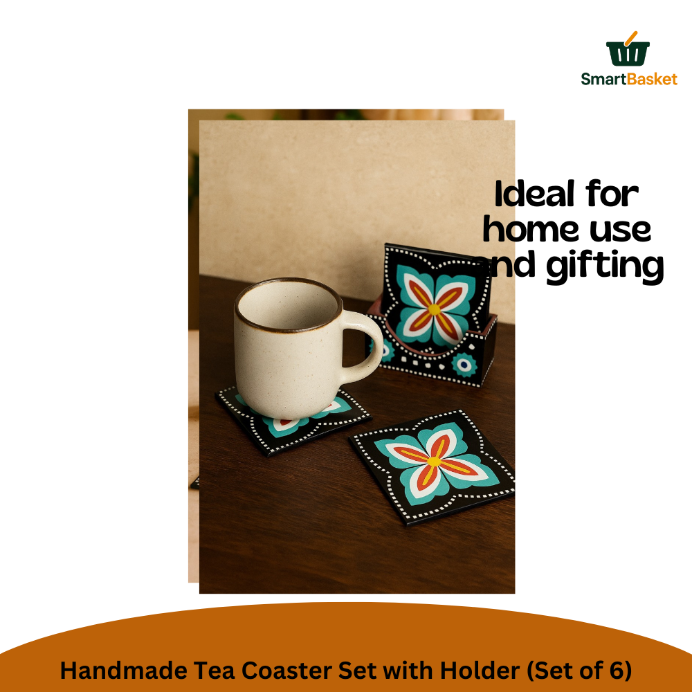 Handmade Truck Art Tea Coaster Set with Holder (Set of 6) 