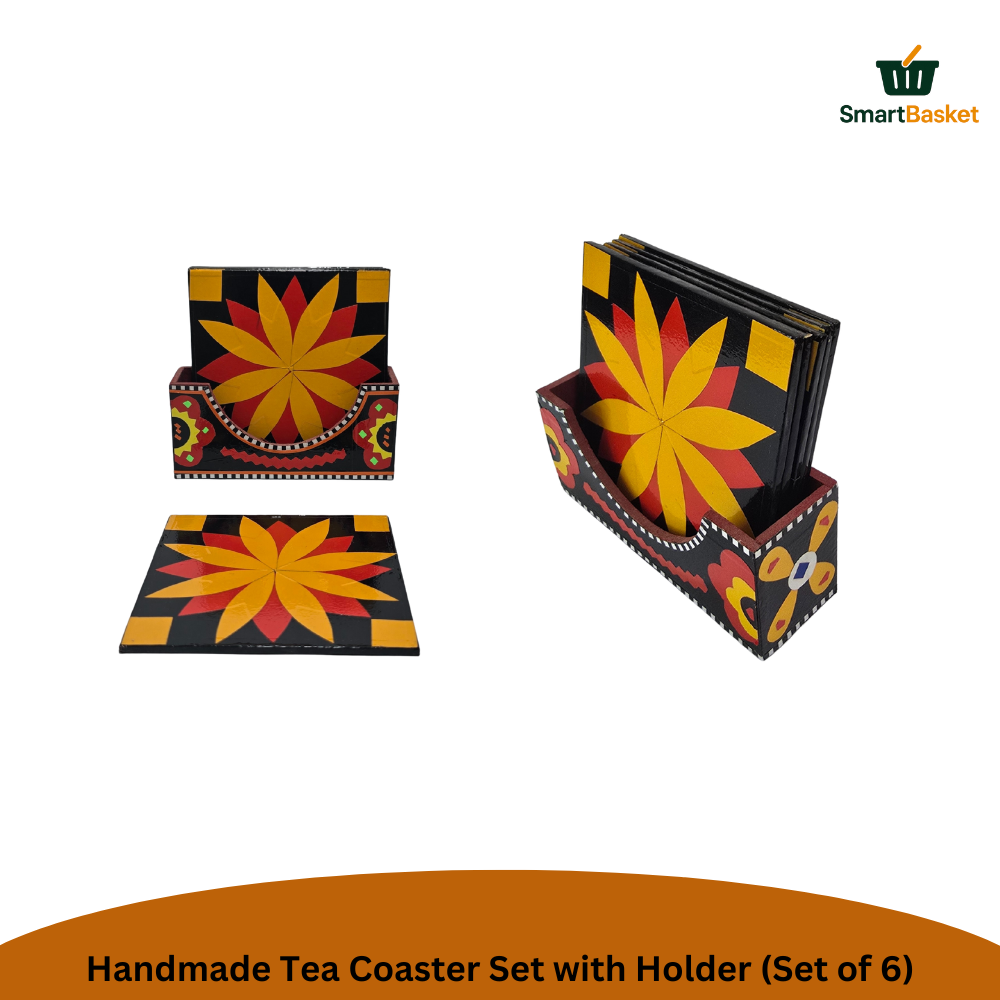 Handmade Truck Art Tea Coaster Set with Holder (Set of 6) 