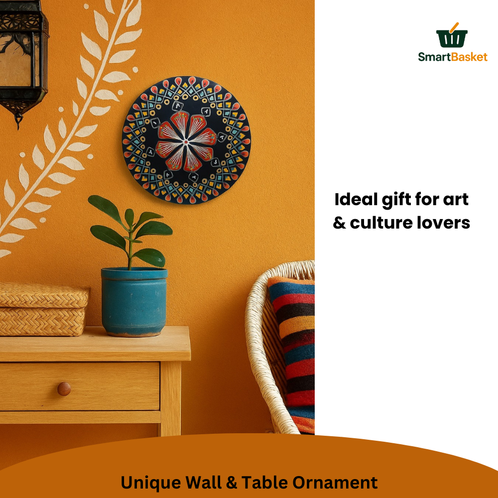 11.5" Round Pakistani Truck Art Decorative Wall Hanging & Table Standy – MDF Wood, Multicolor, Handmade Home Décor Motif