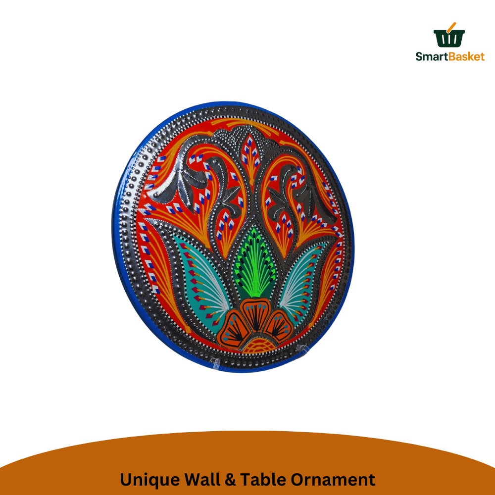 11.5" Round Pakistani Truck Art Decorative Wall Hanging & Table Standy – MDF Wood, Multicolor, Handmade Home Décor Motif