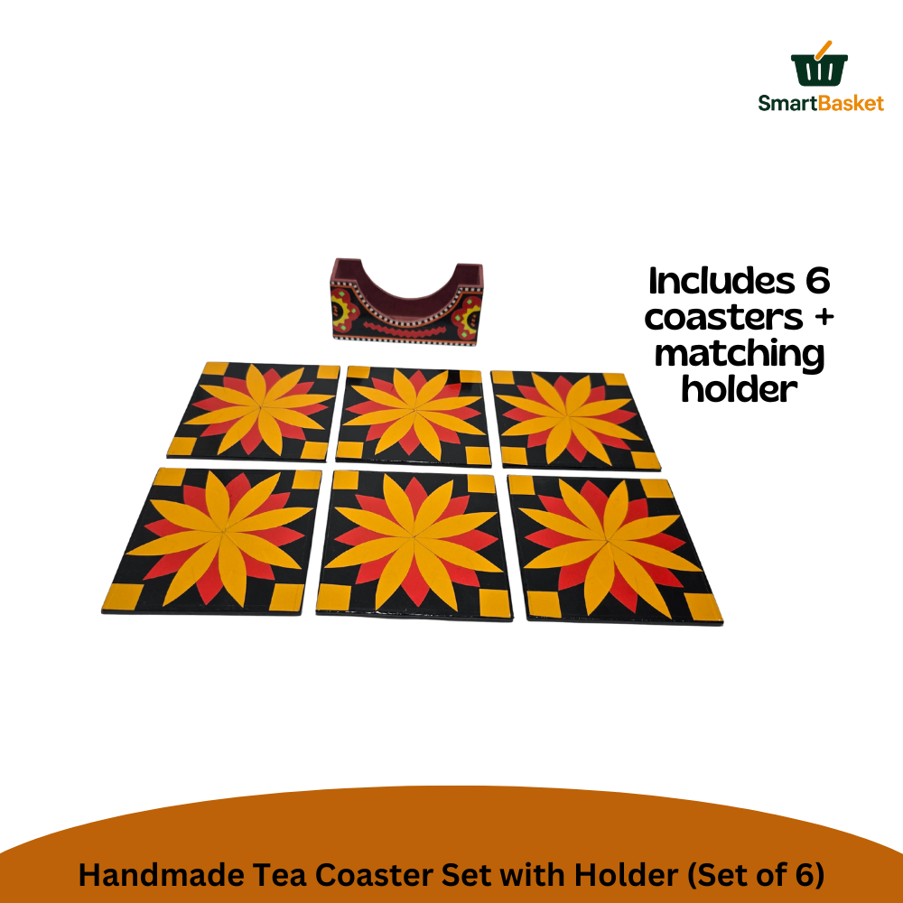 Handmade Truck Art Tea Coaster Set with Holder (Set of 6) 