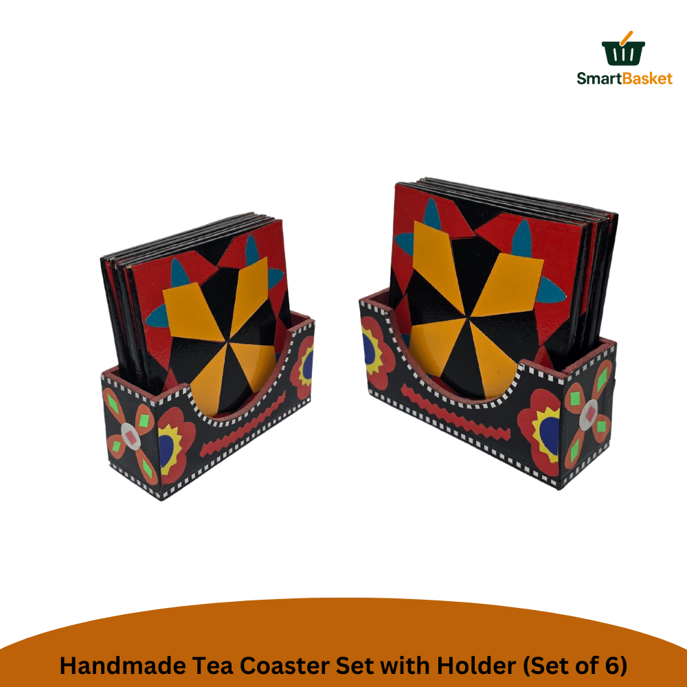 Handmade Truck Art Tea Coaster Set with Holder (Set of 6) 