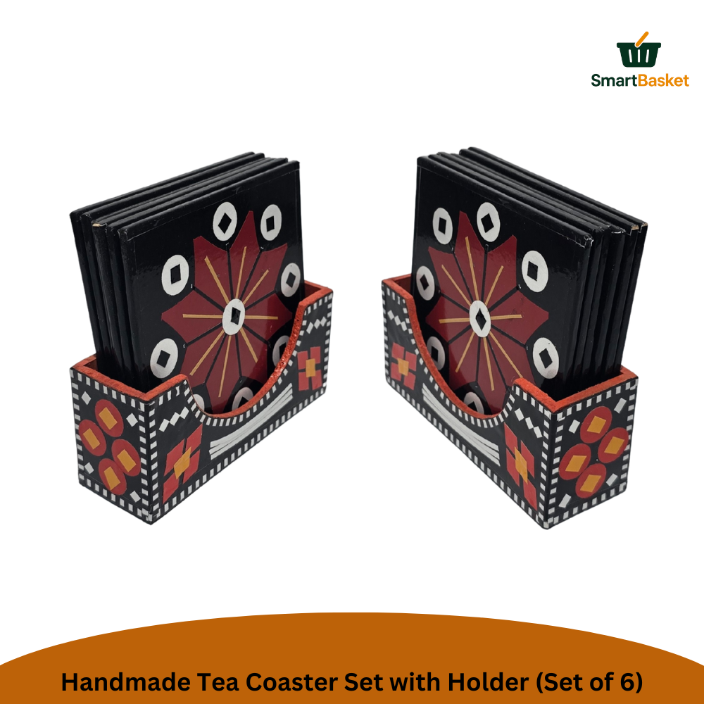 Handmade Truck Art Tea Coaster Set with Holder (Set of 6) 