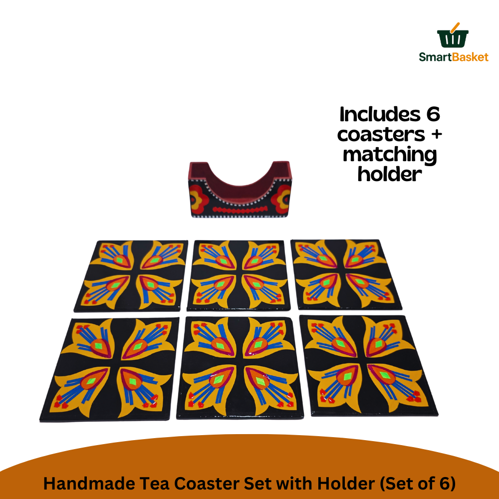 Handmade Truck Art Tea Coaster Set with Holder (Set of 6) 