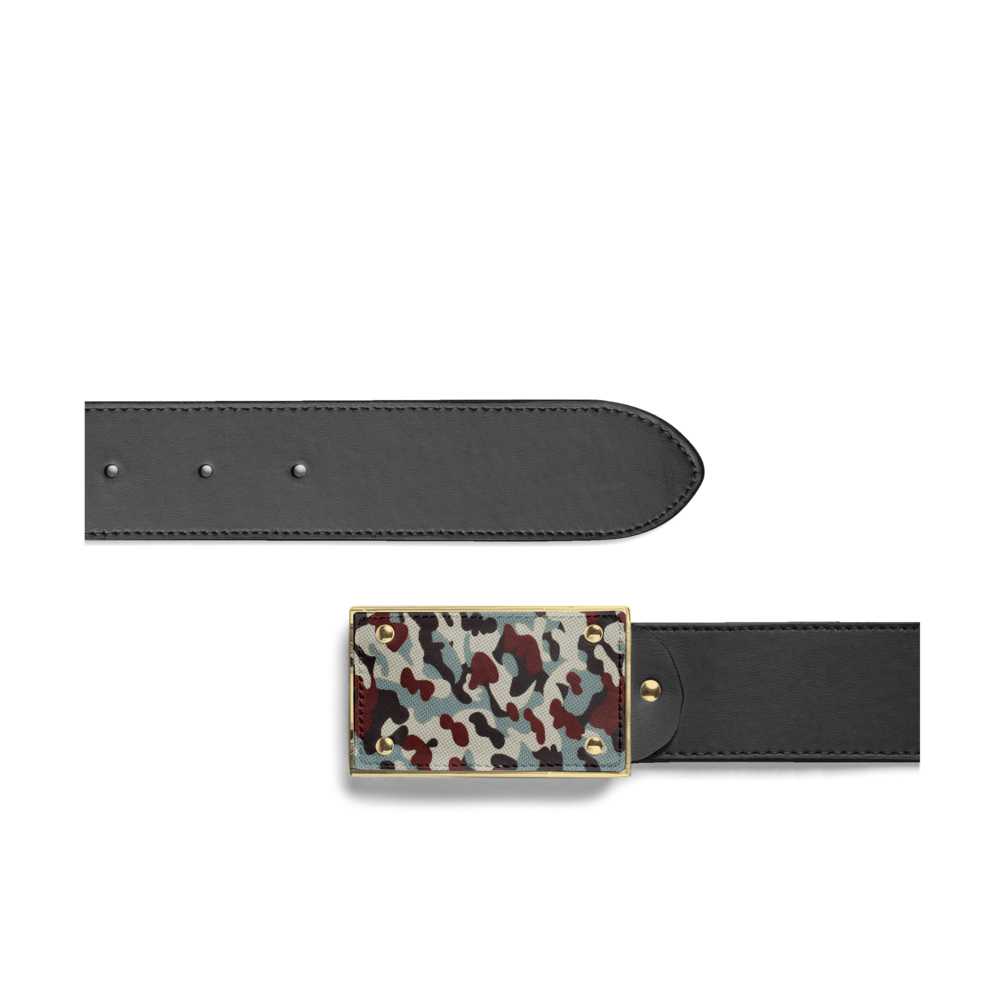 Black Leather Belt with Camouflage Buckle