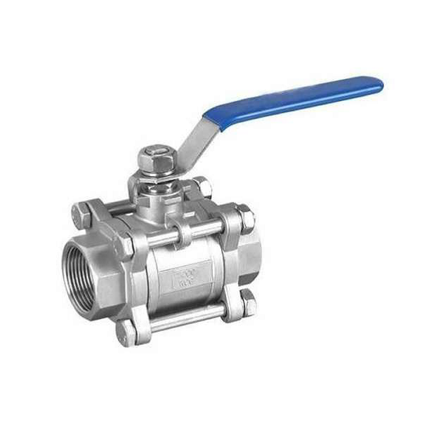 Válvula bola 3 piezas, roscada NPT de 1000 WOG con  sello PTFE (Teflón) AISI316