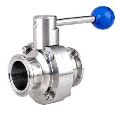 Válvula Mariposa Sanitaria Clamp de 4 Posiciones Mango Redondo Plástico Sello EPDM AISI304 Y AISI316L