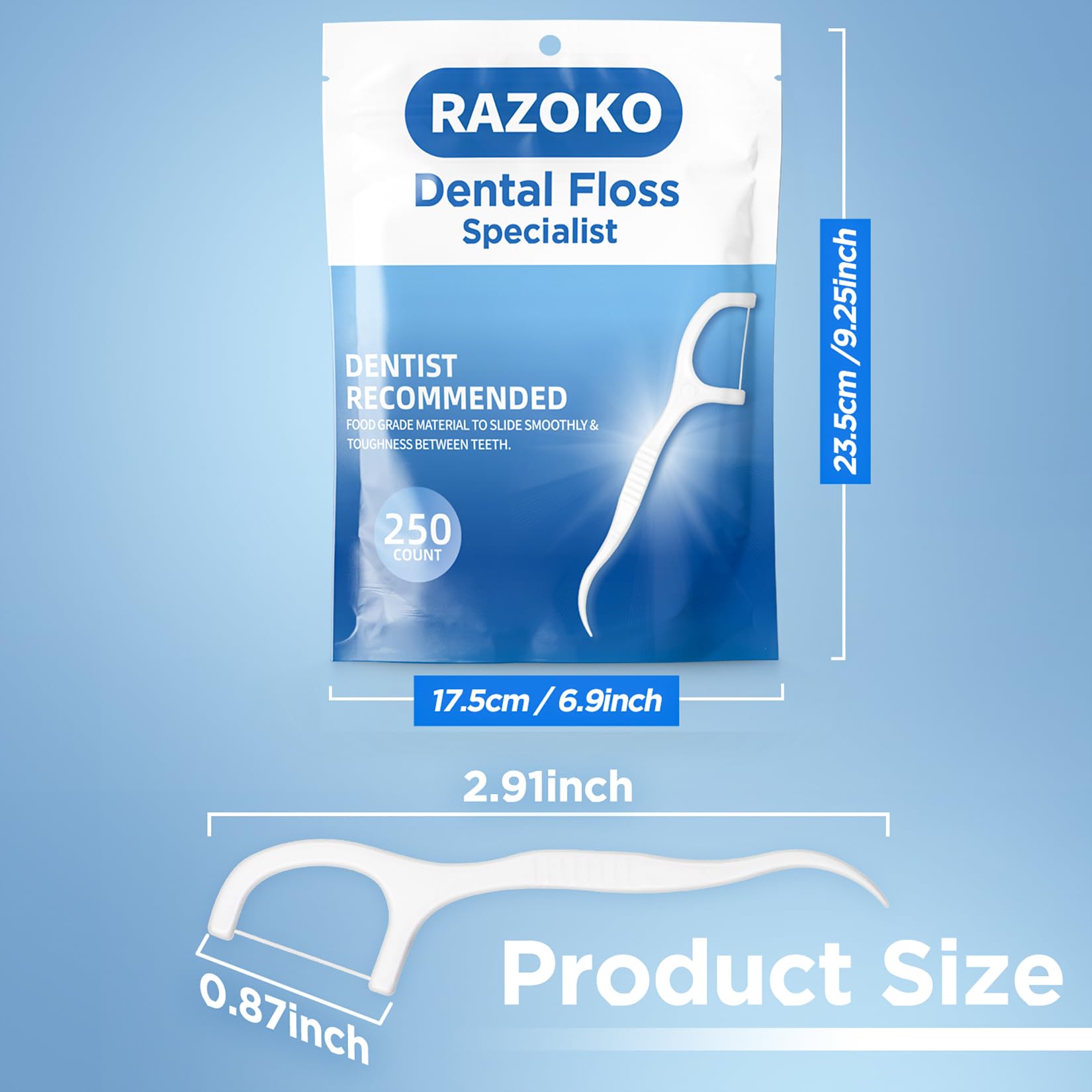 RAZOKO Dental Floss Picks High Pull Toothpicks Sticks,Professional Clean Floss Picks,Unflavored Disposable Flossers Refill Pack 500Pcs