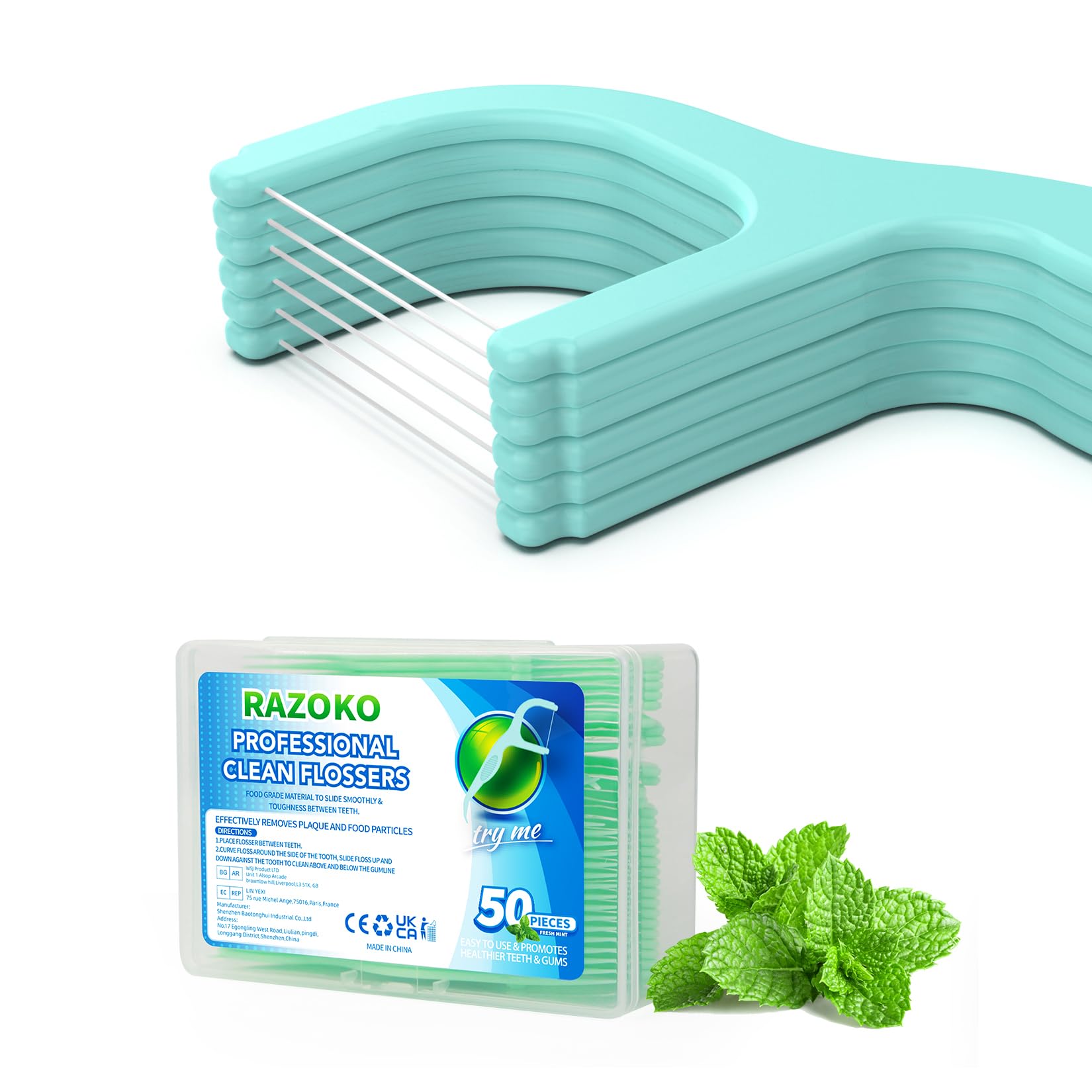 RAZOKO Dental Floss Picks Extra Strong Flosser Pick Toothpicks Fresh Mint 200 Count