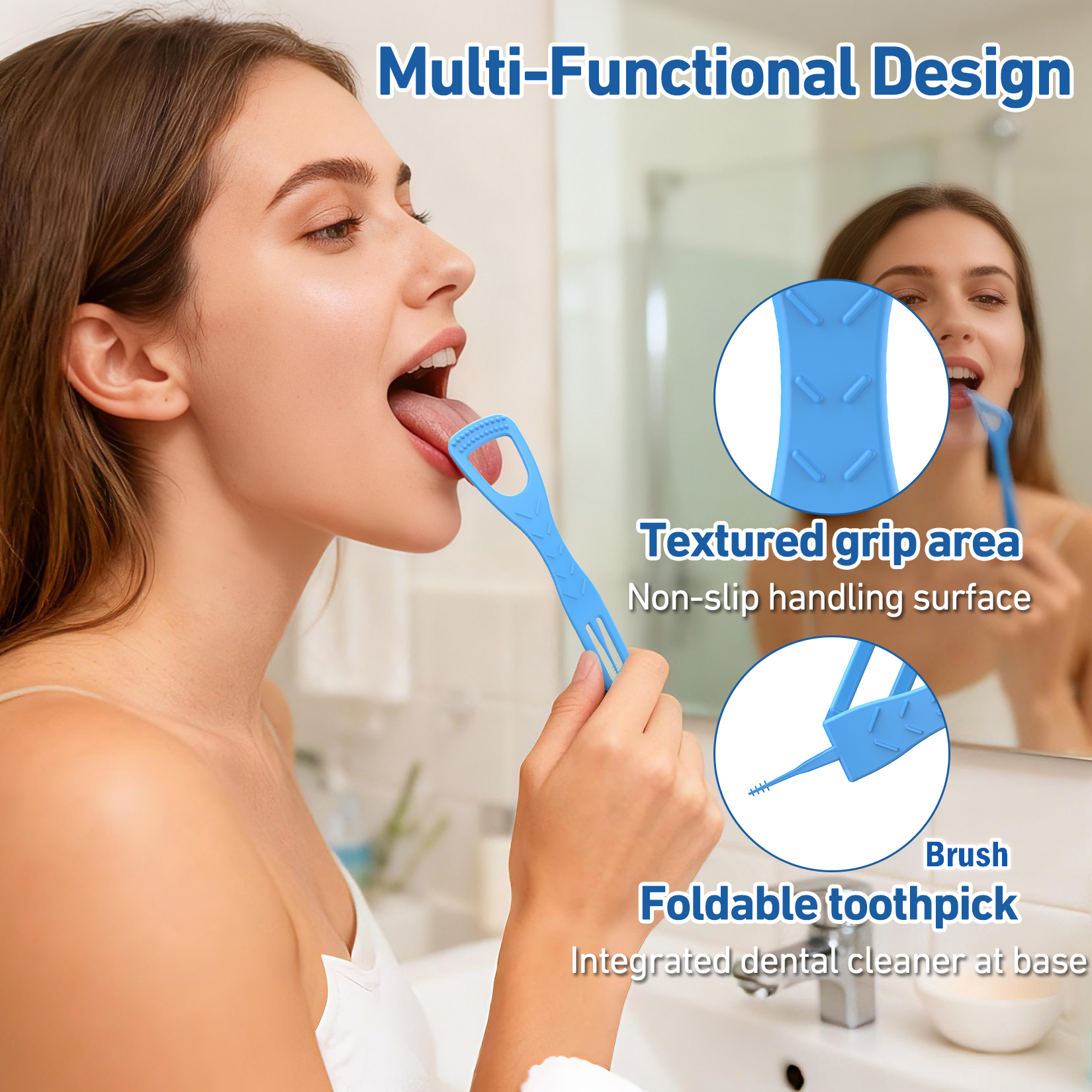 RAZOKO Tongue Cleaner with Safe Fold-Back Tooth Pick,100 Count Disposable Tongue Scraper,Hygienic Scraper for Clean Tongue & Promote Fresh Breath