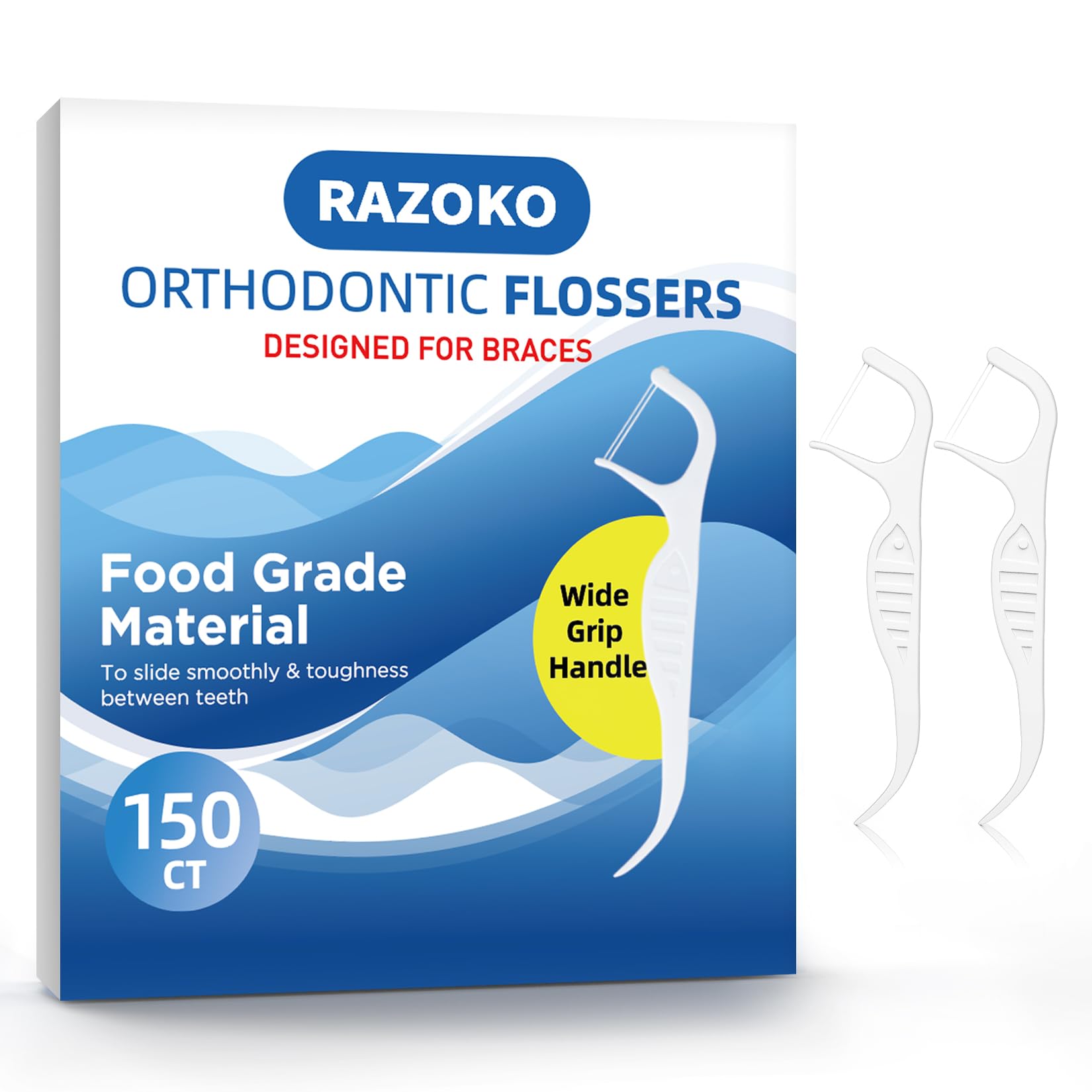 RAZOKO Orthodontic Flossers for Braces, Ortho Dental Floss Picks, Braces Flossers for Kids Teeth & Adults, Unflavored, 150 Count (Pack of 2)