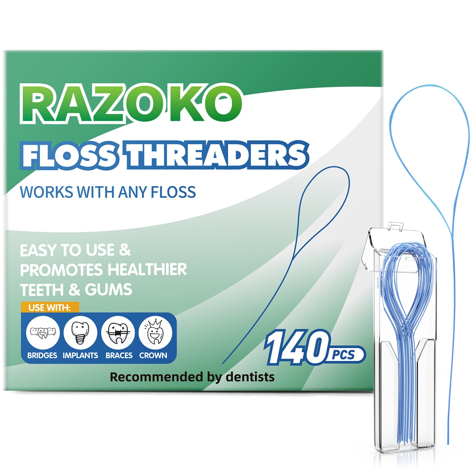RAZOKO Floss Threaders | Dental Floss Threaders for Braces, Bridges, and Implants |140PCS (Pack of 2)