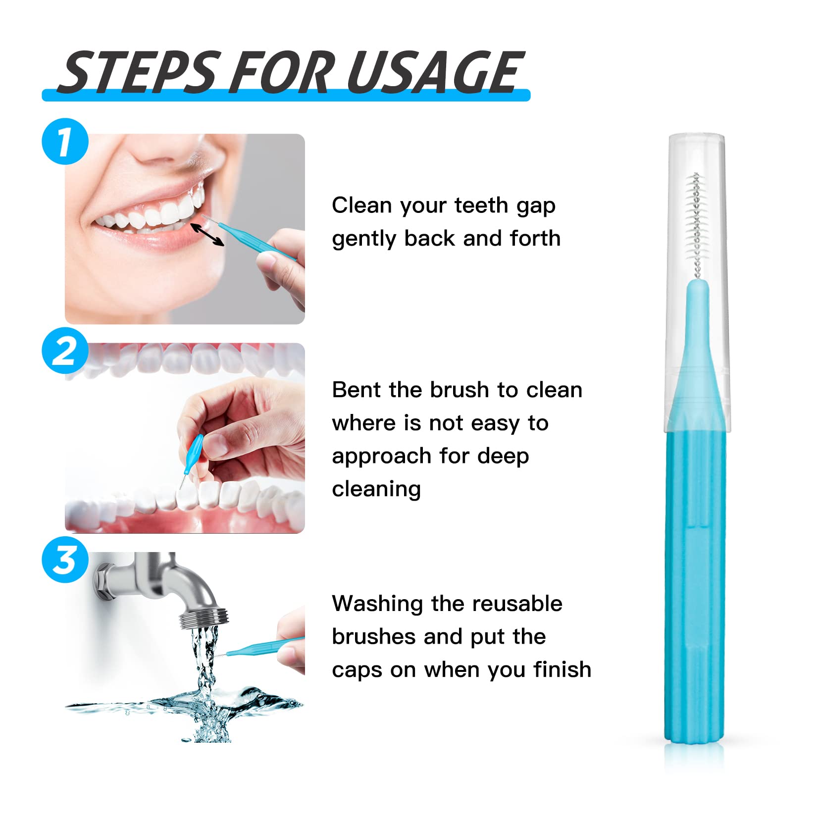 RAZOKO Interdental Brush, Toothpick Flossing Head,Easy Use Tooth Cleaning Tool (176 Count)(2mm/2.3mm/2.5mm/3mm)