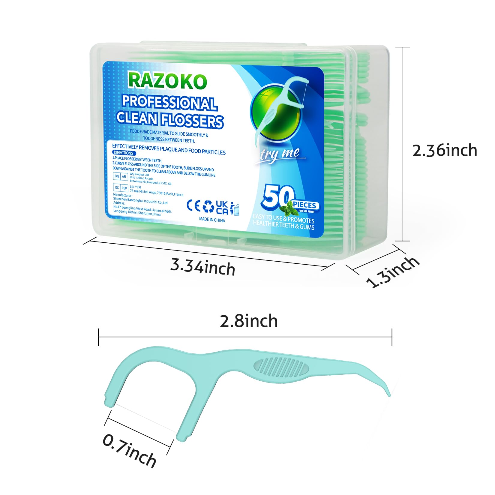 RAZOKO Dental Floss Picks Extra Strong Flosser Pick Toothpicks Fresh Mint 200 Count