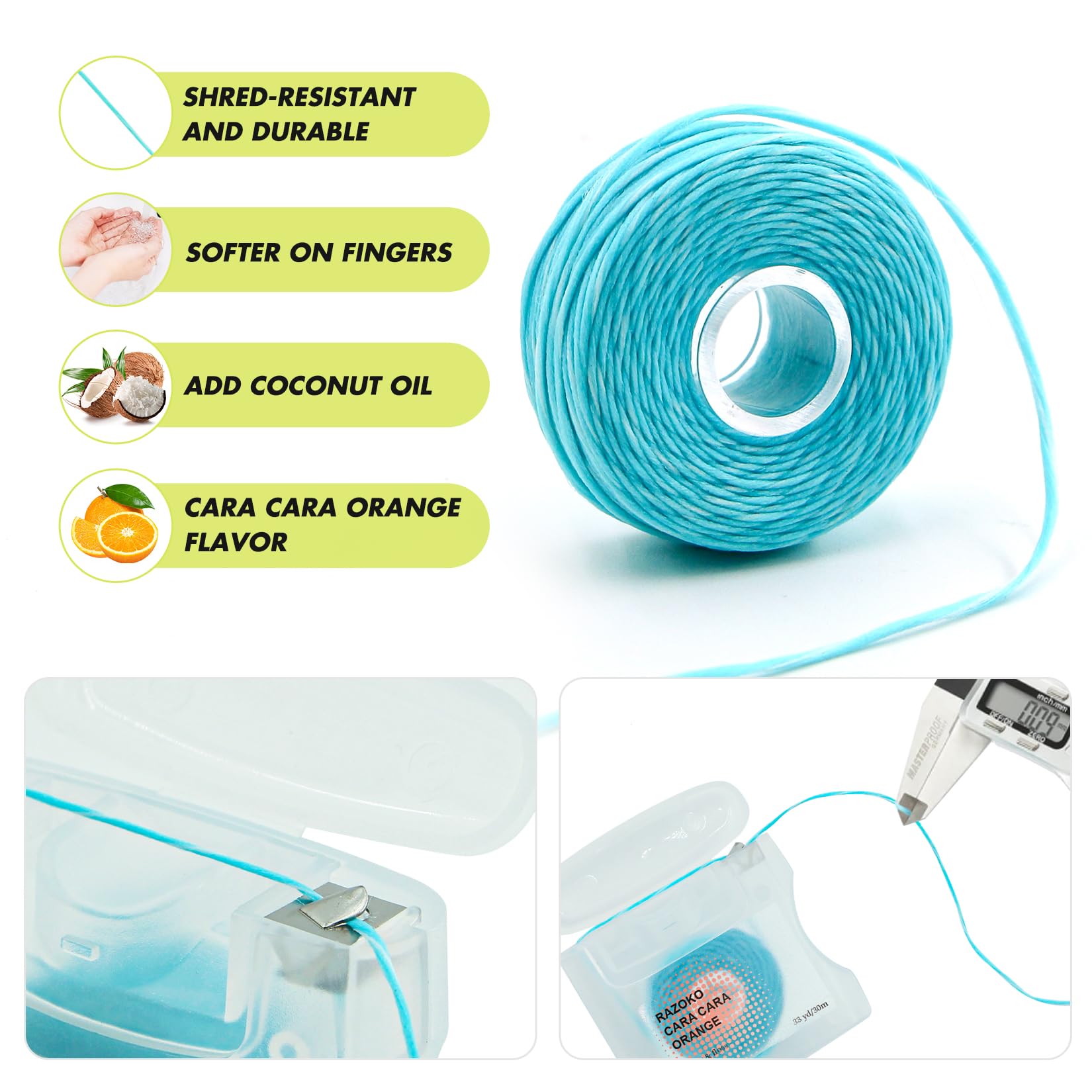 RAZOKO Coconut Oil Infused Woven Dental Floss, Vegan and Cruelty-Free, Orange Scent, 4 Month Supply (33 Yds x 2 Units)