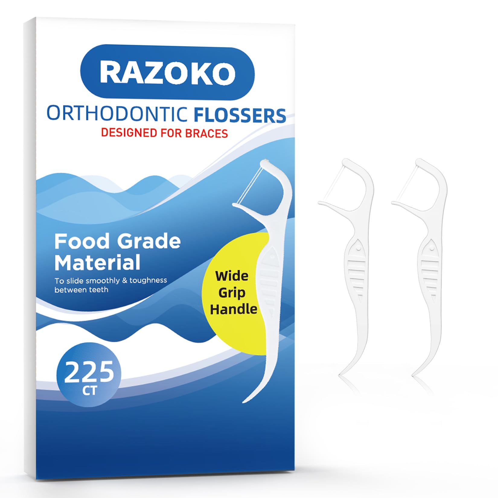 RAZOKO Orthodontic Flossers for Braces, Ortho Dental Floss Picks, Braces Flossers for Kids Teeth & Adults, Unflavored, 225 Count (Pack of 3)