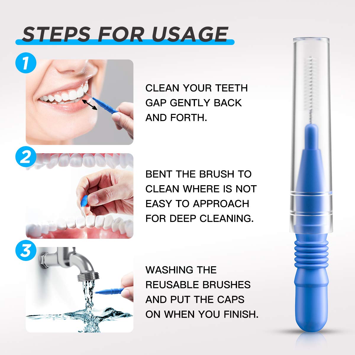 RAZOKO Interdental Brush, Flossing Head,Easy Use Tooth Cleaning Tool 176 Count (2.5mm/3mm)