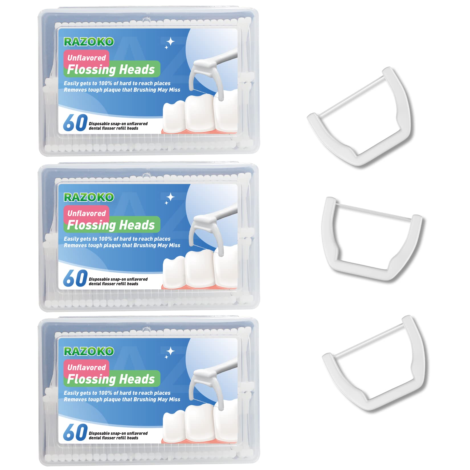 RAZOKO Disposable Snap-On Flosser Refill Heads 180 Count Fits for RAZOKO Dental Floss Handle