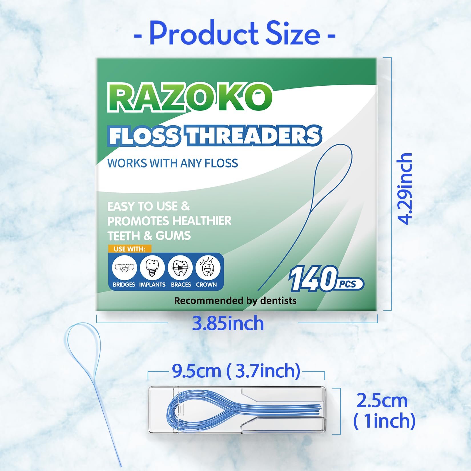 RAZOKO Floss Threaders | Dental Floss Threaders for Braces, Bridges, and Implants |140PCS (Pack of 2)