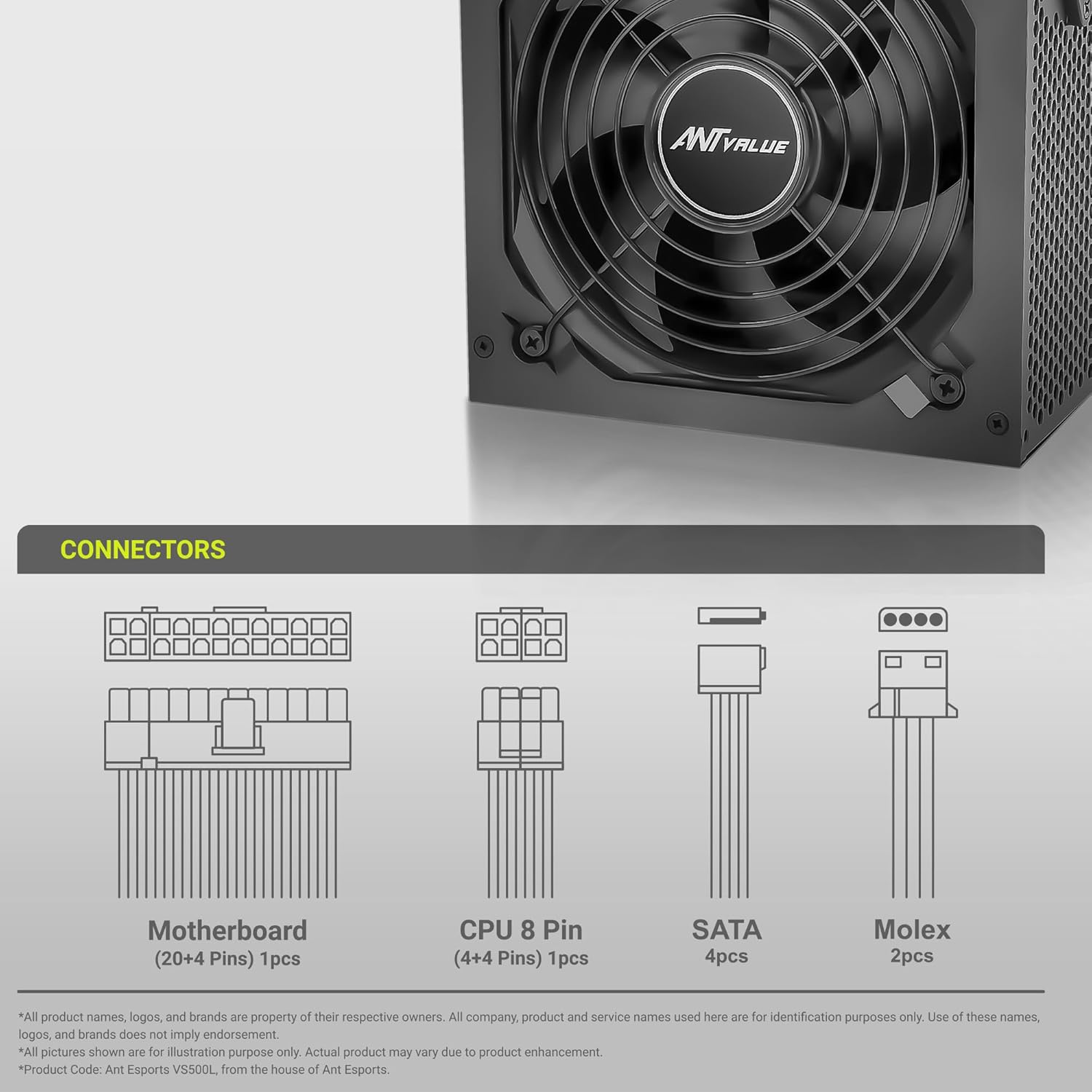 Ant Value ECO500 Non Modular Gaming Power Supply/PSU for PC