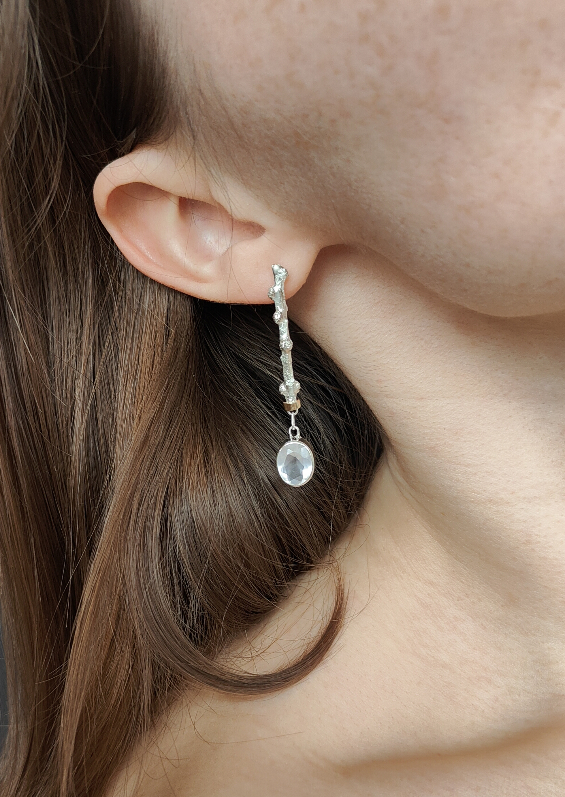 Sidabriniai auskarai su rožiniu kvarcu